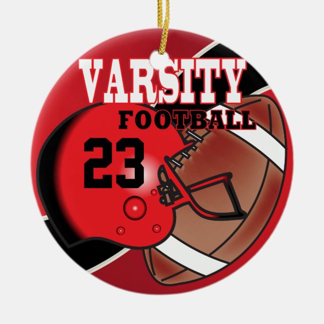 Ornement En Céramique Varsity Red et Black Football (Devant)
