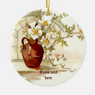 Ornement En Céramique Vase avec roses blanches vintage aquarelle ornemen