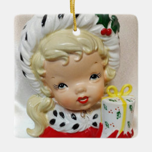 Ornement En Céramique Vase de tête de fille de Noël Présente Holly migno