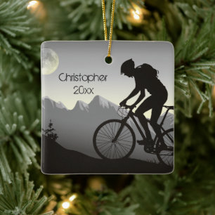 Ornement En Céramique Vélo de montagne personnalisé en Lune Noël