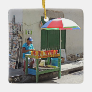 Ornement En Céramique Vendeur de fruit de trottoir à Carthagène Colombie