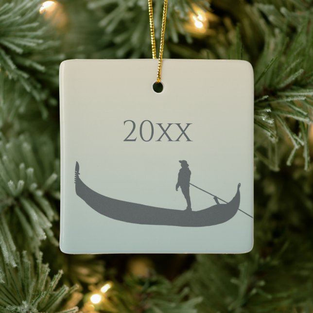 Ornement En Céramique Venice, Italy Gondola Silhouette Custom (Arbre)