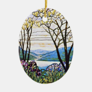 Ornement En Céramique Verre souillé de Tiffany de paysage d'Idellic