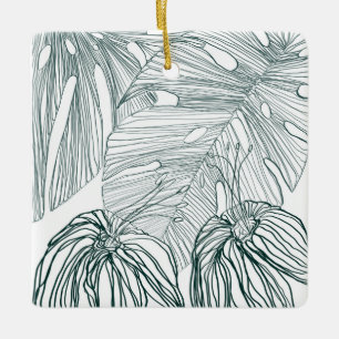 Ornement En Céramique vert foncé & turquoise monstère feuilles & lys con