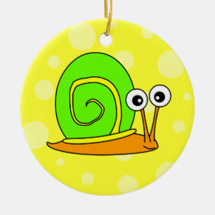 Ornement En Céramique Vert mignon de bande dessinée d'escargot avec