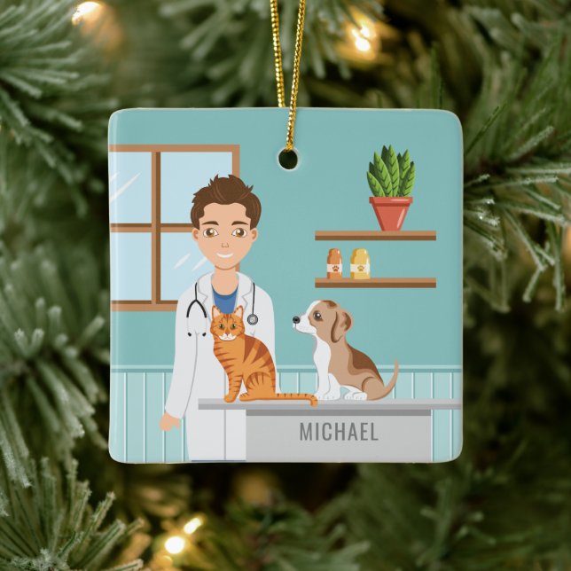 Ornement En Céramique Vétérinaire Médicale vétérinaire Homme animal anim (Arbre)