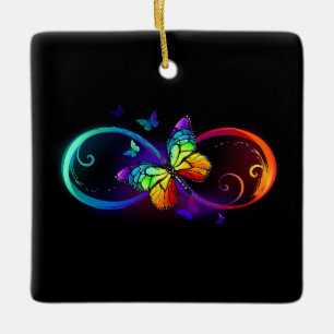 Ornement En Céramique Vibrant infinity with rainbow butterfly on black