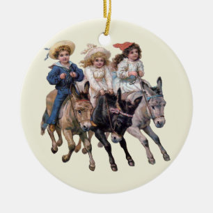 Ornement En Céramique Victorian Children and Horses
