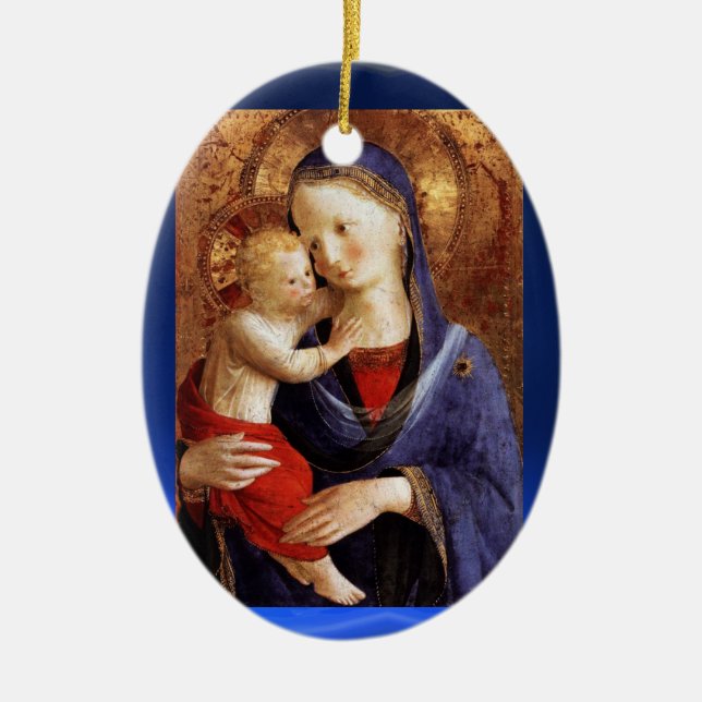 Ornement En Céramique VIERGE AVEC ENFANT, Sapphire Bleu (Devant)