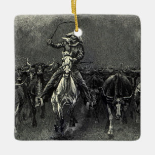 Ornement En Céramique Vieux Cowboys, une débandade par Frederic Remingto