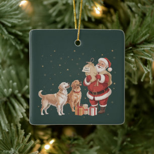 Ornement En Céramique Vieux Santa Golden Retriever Noël Maman Chien