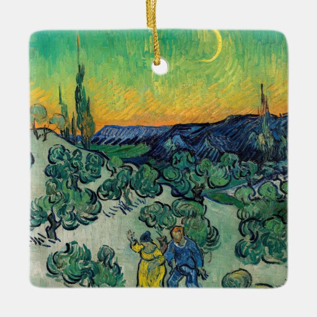 Ornement En Céramique Vincent van Gogh - Paysage Lune avec couple (Devant)