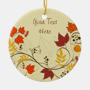 Ornement En Céramique Vins feuille d'automne avec texte personnalisable