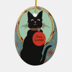 Ornement En Céramique Vintage Art Black Cat Meowy Noël