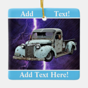 Ornement en céramique vintage Blue Truck
