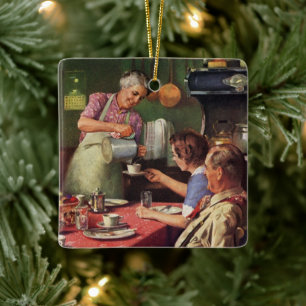 Ornement En Céramique Vintage Famille Manger Petit déjeuner dans la cuis