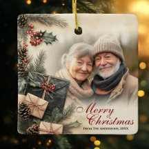 Vintage Holly Berries Beige Photo Noël