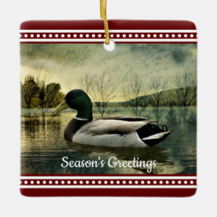 Ornement En Céramique Vintage Mallard Duck Carte postale Patinée Noël