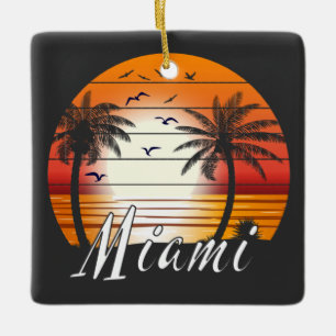 Ornement En Céramique Vintage Miami Florida Palm Trees Summer Beach