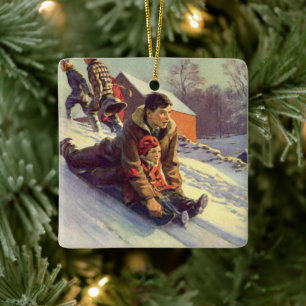 Ornement En Céramique Vintage Noël, père et fille Dormage