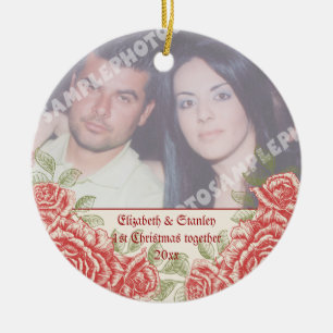 Ornement En Céramique Vintage Red roses Couple première photo de Noël