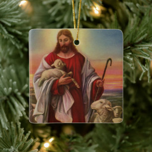 Ornement En Céramique Vintage Religion, Christ the Good Shepherd Flock
