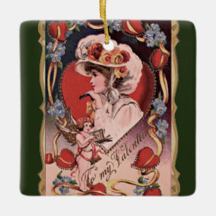 Ornement En Céramique Vintage Valentine Lady
