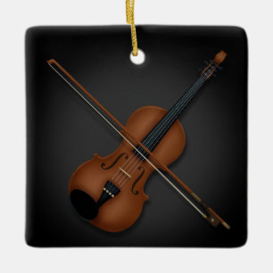 Ornement En Céramique Violon & Bow Elegant Classical Music 2 faces Noir