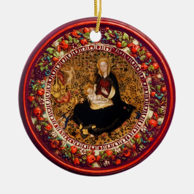 Ornement En Céramique VIRGIN, ENFANT ET ANGELS FLEUVE Rouge Noël de la C (Devant)