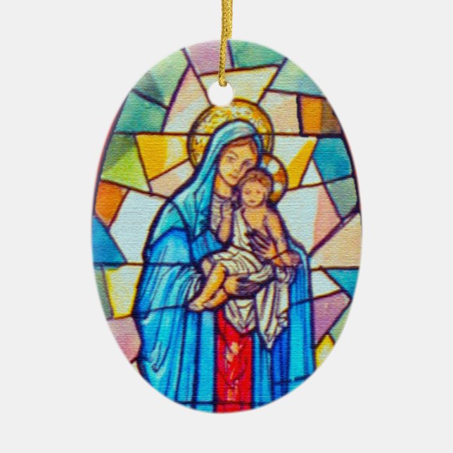 Ornement En Céramique Vitrail de la Nativité Madonna et de l'Enfant (Devant)