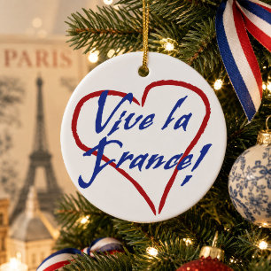 Ornement En Céramique Vive la France Drapeau Français Cœur