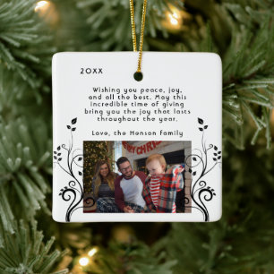 Ornement En Céramique Vœux de feuillage moderne Photo de famille Noël