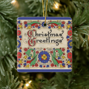 Ornement En Céramique Voeux de Noël Vintage avec bordure décorative