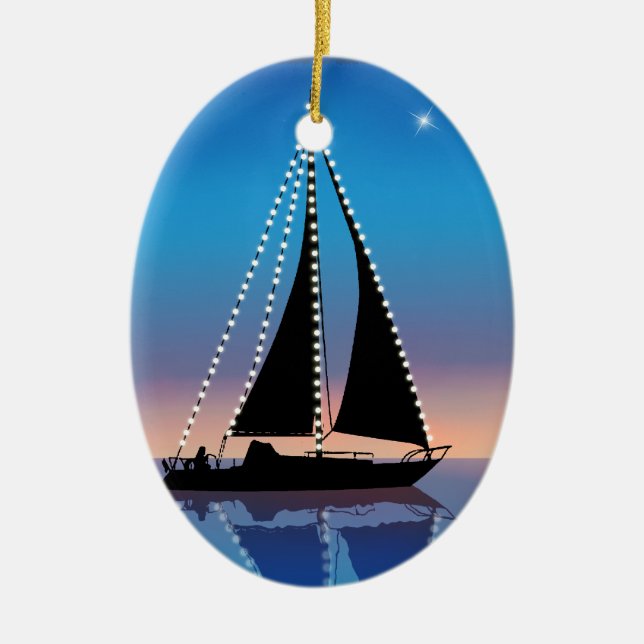 Ornement En Céramique Voiles coucher de soleil avec lumières de vacances (Devant)