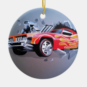 Ornement En Céramique Voiture S'Écrasant À Travers Le Mur