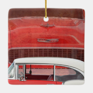 Ornement En Céramique Voitures classiques Chevy Bel Air Dodge Rouge Blan