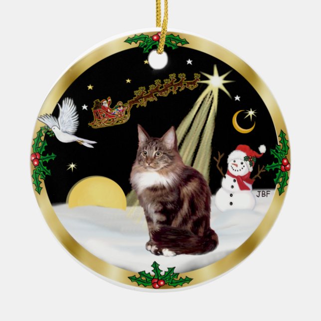 Ornement En Céramique Vol de nuit (GW) - Maine Coon cat 9 (Devant)