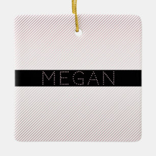 Ornement En Céramique Votre nom Blanc fin et Rose subtil Ombre Stripes