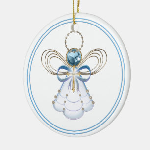 Ornement En Céramique Votre texte : Blue Filigree Christmas Angel of Fai
