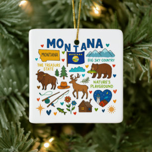 Ornement En Céramique Voyage de famille personnalisé au Montana à Noël