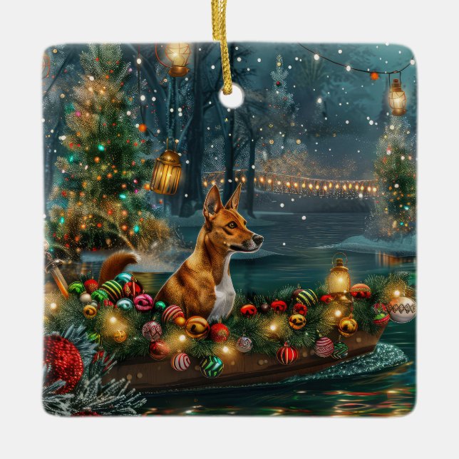Ornement En Céramique Voyage de Noël de Basenji (Devant)