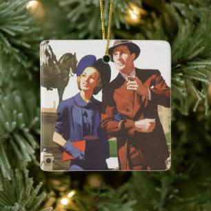 Ornement En Céramique Voyage Vintage, Touristes en Vacances Visite