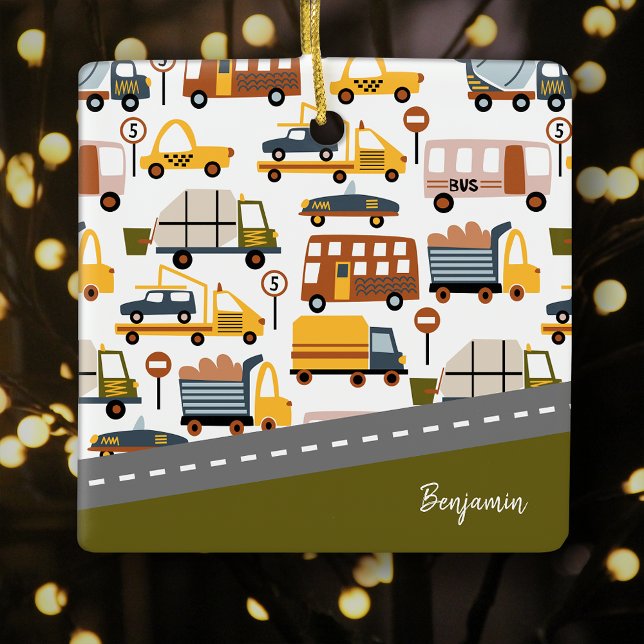Ornement En Céramique Vroom ! Motif de transport de voiture Garçon Noël (Créateur téléchargé)