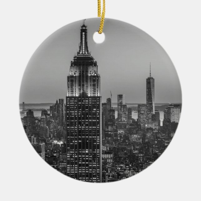Ornement En Céramique Vue aérienne en noir et blanc de New York City Nig (Devant)