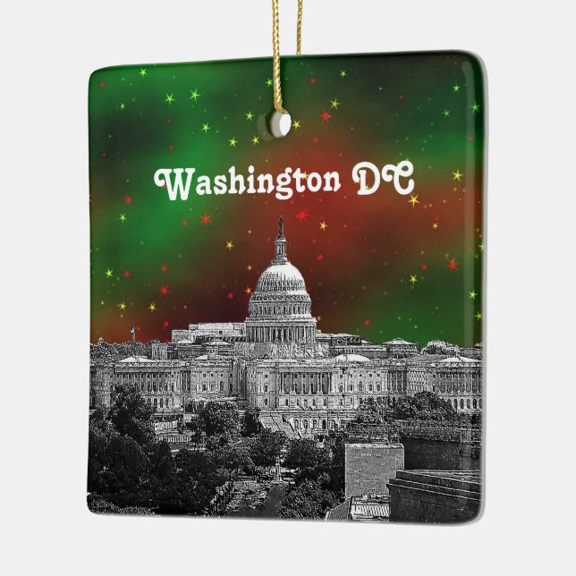 Ornement En Céramique Washington DC Skyline Green Red Starry Sky Xmas (Gauche)