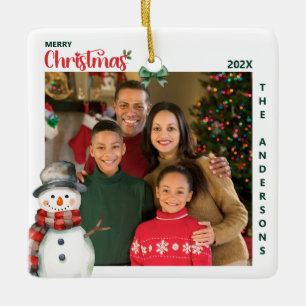 Ornement En Céramique Watercolor Snowman One Photo Festin Noël