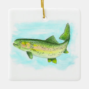 Ornement En Céramique Watercolor Trout Ornament