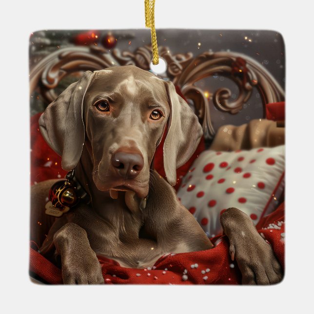 Ornement En Céramique Weimaraner Chien Festif de Noël (Devant)