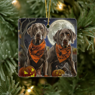 Ornement En Céramique Weimaraner Halloween Éffrayant