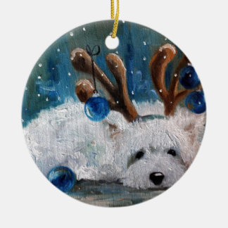 Ornement En Céramique West Highland Terrier Blue Christmas Westig Chien 